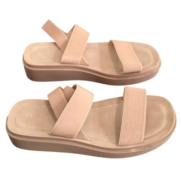 Mysoft Womens Sandals Size 9 Low Wedge Elastic Strap Platform Beige - Picture 7 of 12